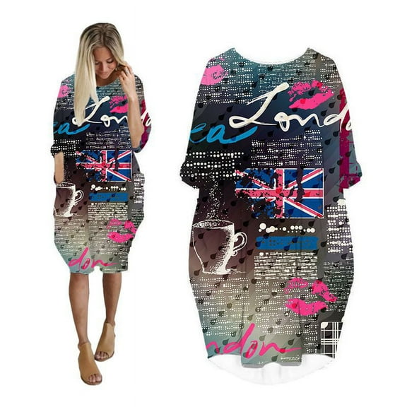 CLOOCL Vintage Dress Women Newspaper Print Female Barrel Skirt Loose Casual Shift Dress