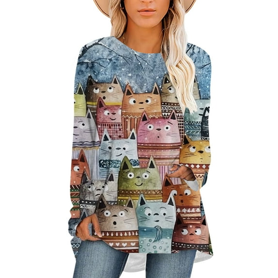 CLOOCL Women Blouse Animal Cartoon Cat 3D Printed T-shirt Long Sleeve Casual Plus Size Tops