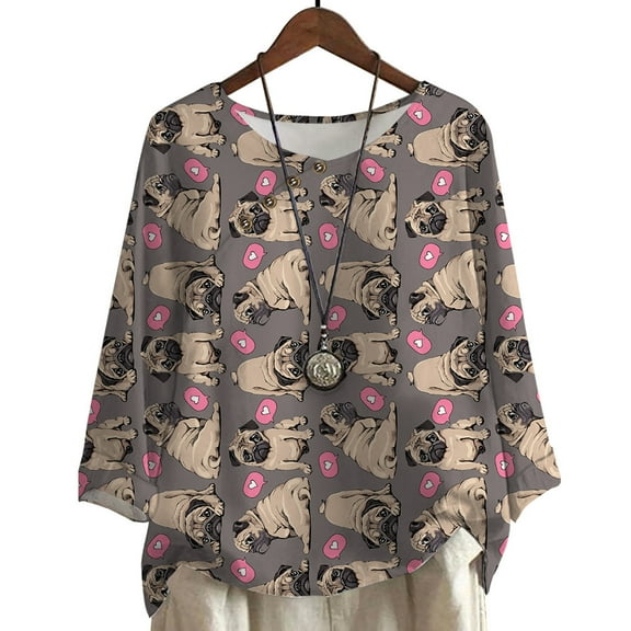 CLOOCL Women Blouse Animal Cute Pug Print T-Shirt Long Sleeve Casual Female Loose Plus Size Tops