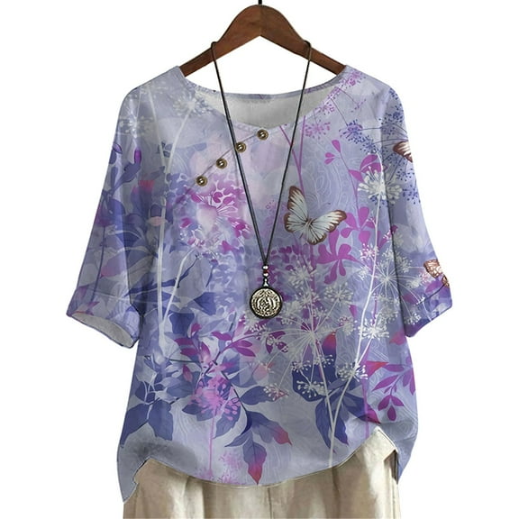 CLOOCL Women Blouse Beautiful Floral Printed Casual Mid Sleeve Shirts Plus Size