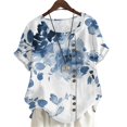 thumbnail image 1 of CLOOCL Women Blouse Blue Floral Printed Short Sleeve Shirt Plus Size Summer Tops, 1 of 6