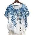 thumbnail image 1 of CLOOCL Women Blouse Blue Leaves Printed Short Sleeve Shirt Plus Size Summer Clothing, 1 of 6
