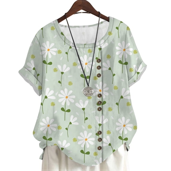 CLOOCL Women Blouse Elegant and Fresh Daisy Short Sleeve Shirts Y2k Top Oversized
