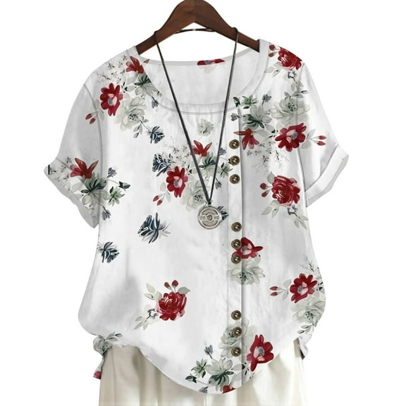 CLOOCL Women Blouse Floral Printed Summer Short Sleeve Shirt Plus Size Tops
