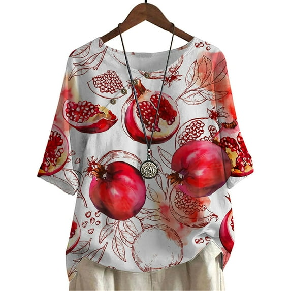 CLOOCL Women Blouse Pomegranate Printed Shirts Mid Sleeve Pullover Tops Oversized