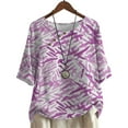 thumbnail image 1 of CLOOCL Women Blouse Stripe Printed Plus Size Shirts Mid Sleeve Casual Tee Tops, 1 of 6