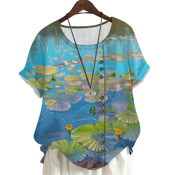 CLOOCL Women Blouse Water Lilies Oil Painting 3D Printed T-Shirt Plus Size Art Clothing