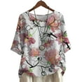 thumbnail image 1 of CLOOCL Women Blouse Watercolor Floral Printed Plus Size Shirts Mid Sleeve Summer Clothing, 1 of 6
