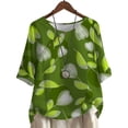thumbnail image 1 of CLOOCL Women Casual T-Shirts Orchid Pattern Printing Mid Sleeve Tee Tops Plus Size Blouse, 1 of 6