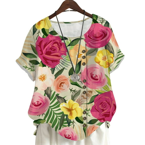 CLOOCL Women Crew Neck Blouse Floral Fashion 3D Printed Summer Tees Plus Size