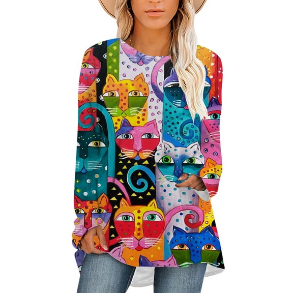 CLOOCL Women Crew Neck Shirts Scoop Hem Top Tigers Painting Printed T-Shirts Oversized