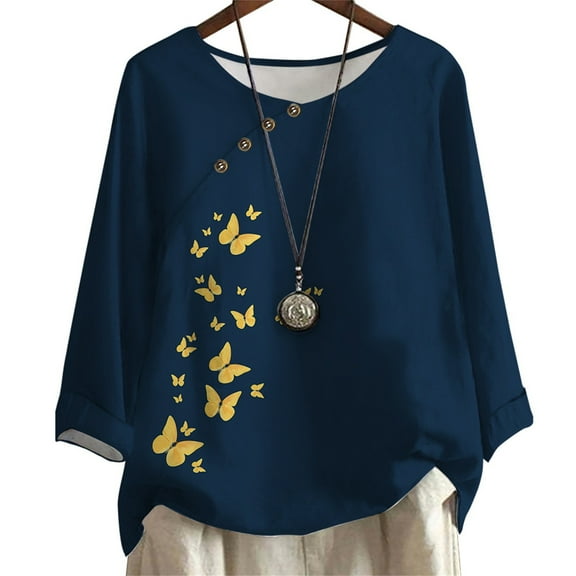 CLOOCL Women Fashion T-shirt Little Butterfly Printed Long Sleeve Plus Size Blouse Casual Loose Tops