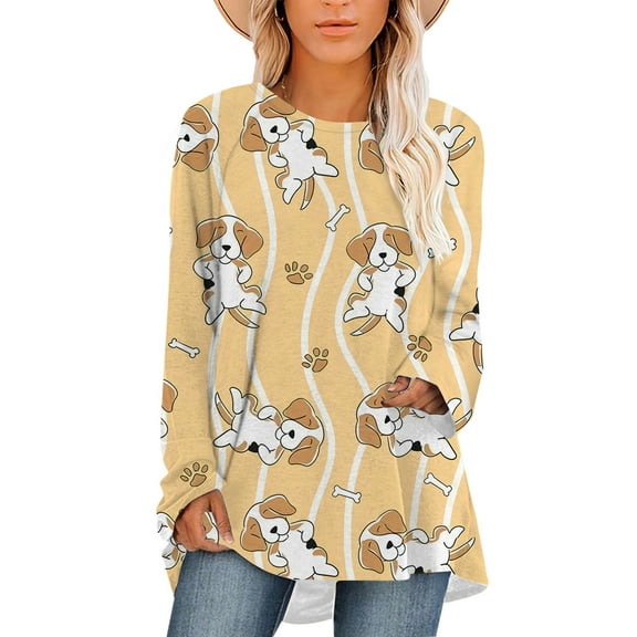 CLOOCL Women Oversized Blouse Animal Funny Dog Graphics Print Loose Long Sleeve Casual Plus Size Tops