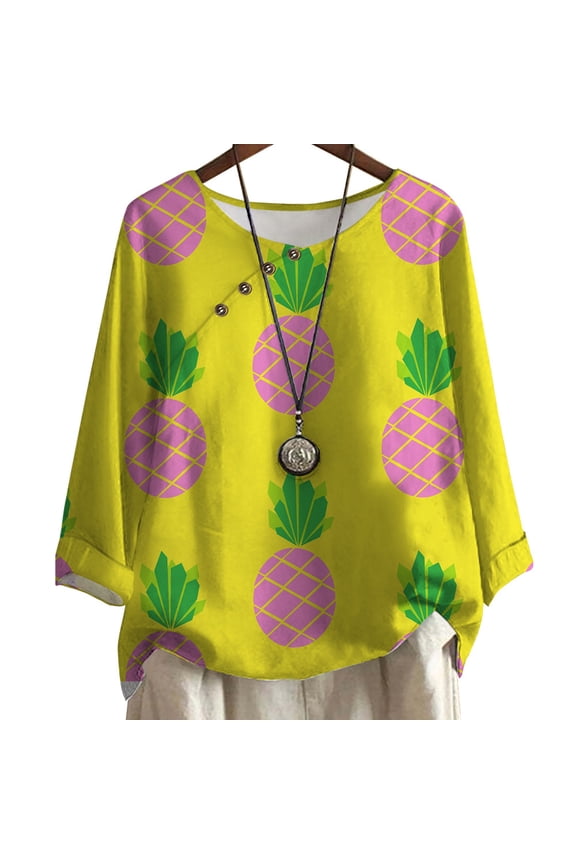 Women Oversized Blouse Pineapple Graphics 3D Print Long Sleeve Plus Size T-Shirt Casual Tops