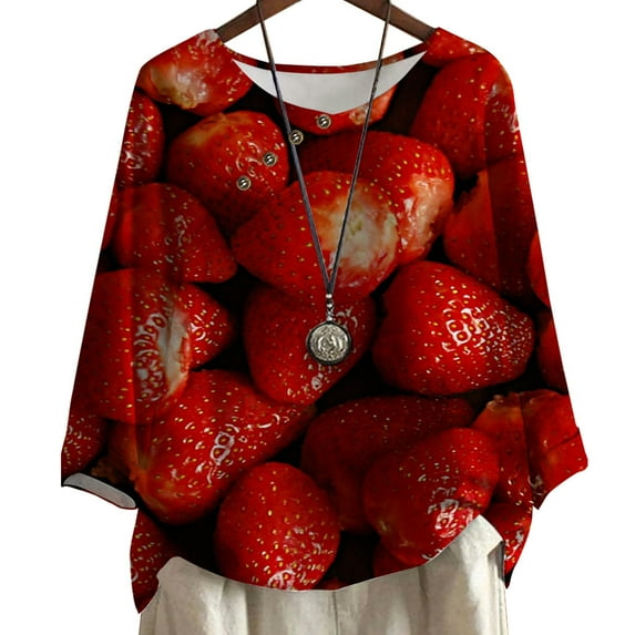 CLOOCL Women Oversized Blouse Strawberries Graphics 3D Print Long Sleeve Plus Size T-Shirt Casual Tops
