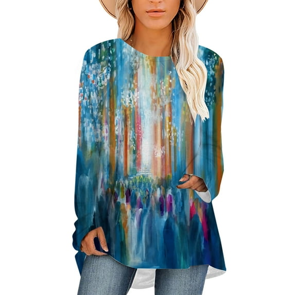 CLOOCL Women Plus Size Blouse Colorful Painting Pattern Print Fall Long Sleeve Casual Tops