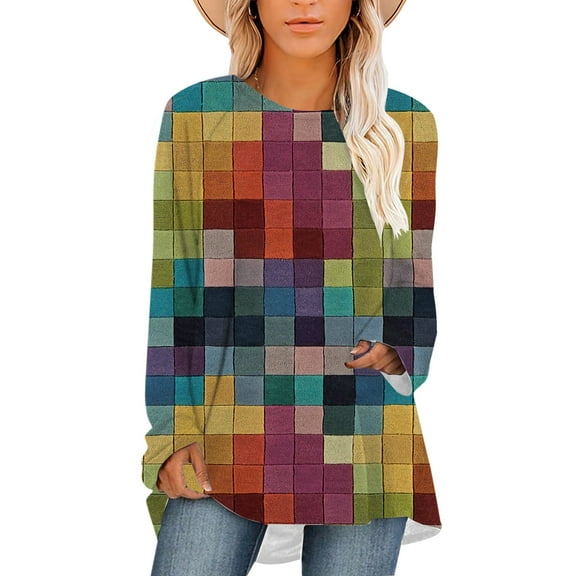 CLOOCL Women Plus Size Blouse Colorful Plaid Pattern 3D Print T-shirt Long Sleeve Casual Oversized Tops