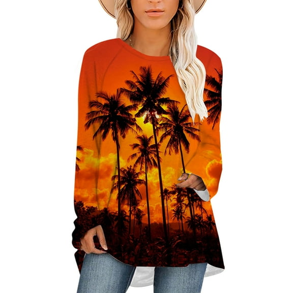 CLOOCL Women Plus Size Blouse Hawaiian Trees Pattern Print T-Shirt Long Sleeve Fashion Female Loose Tops