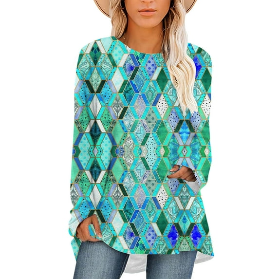 CLOOCL Women Plus Size Blouse Polygon Rhombus Graphics Print Streetwear Female shirt Long Sleeve Casual Tops