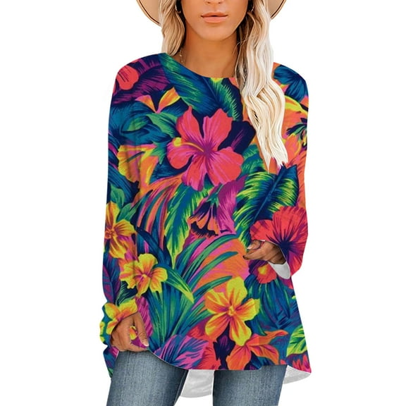 CLOOCL Women Plus Size Blouse Retro Colorful Flower Pattern Print T-Shirt Long Sleeve Casual Female Loose Tops