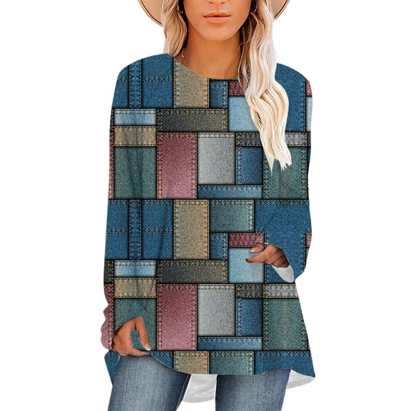 CLOOCL Women Plus Size Blouse denim plaid pattern 3D Printed Female Long Sleeve Casual Tops