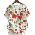 thumbnail image 1 of CLOOCL Women Plus Size T-Shirt Red Floral and Weed Printed Blouse Short Sleeve Summer Tops, 1 of 6