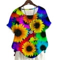 thumbnail image 1 of CLOOCL Women Plus Size T-Shirt Watercolor Sunflower Printed Blouse Short Sleeve Cozy Tops, 1 of 6