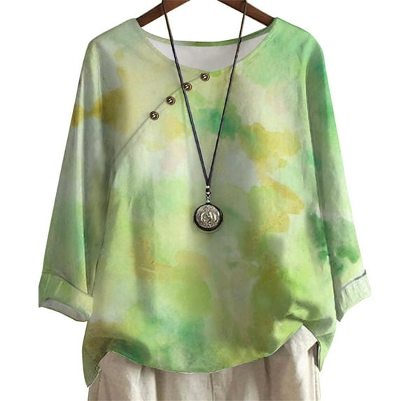 CLOOCL Women Plus Size T-shirt Loose Casual Romantic Watercolor Green Print Blouse Fashion Casual Female Clothing