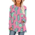 thumbnail image 1 of CLOOCL Women T-Shirt Cartoon Cactus Printed Oversized Tee Shirts Long Sleeves Lovely Tops, 1 of 6