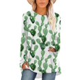 thumbnail image 1 of CLOOCL Women T-Shirt Green Cactus Printed Long Sleeves Shirt Oversized Female Tops, 1 of 6