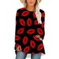 thumbnail image 1 of CLOOCL Women T-Shirt Sexy Red Lips Print Tops Long Sleeve Tee Valentine's Day Gift Plus Size Shirts, 1 of 6