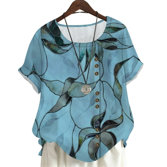 CLOOCL Women T-Shirts Art Leaves Printing Short Sleeve Tops Oversized Blouses