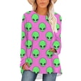 thumbnail image 1 of CLOOCL Women T-Shirts Cartoon Alien Printed Shirt Loose Casual Pullover Tops Plus Size, 1 of 6