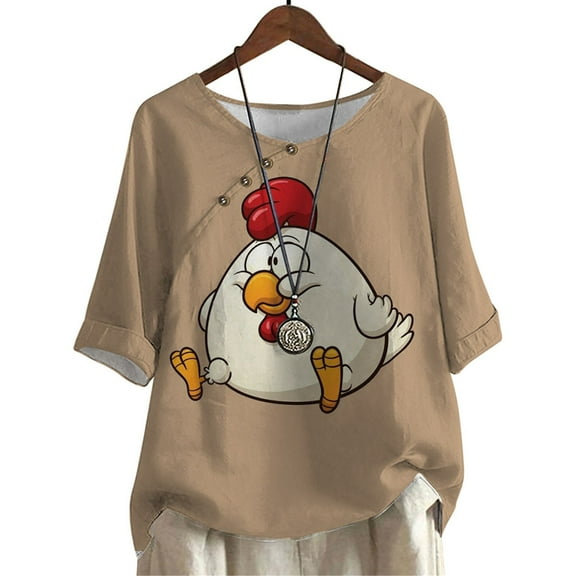 CLOOCL Women T-Shirts Naughty Hen Printed Blouse Cute Cartoon Shirts Tops Plus Size