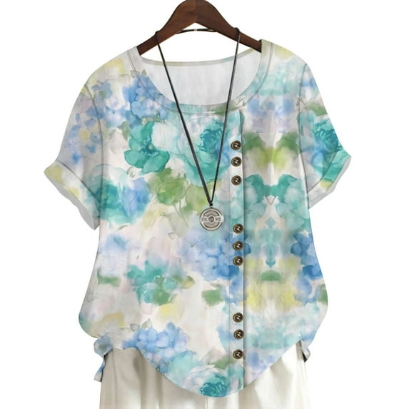CLOOCL Women T-Shirts Plus Size Blouses Watercolor Flowers Printing Short Sleeve Tops