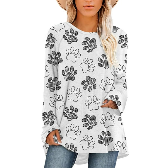 CLOOCL Women T-Shirts Simple Paw Print Crew Neck Tops Spring Clothing Plus Size