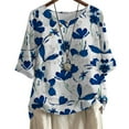 thumbnail image 1 of CLOOCL Women's plus size T-shirt Blue Floral Print Loose Short Sleeve Blouse Crew Neck Casual Oversized Tops, 1 of 6