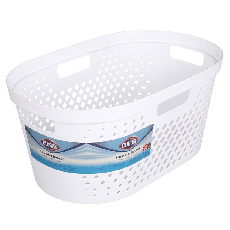 Clorox 1 Bushel White Oval Plastic Laundry Basket with Carry