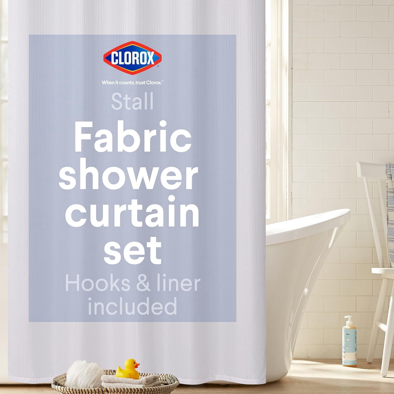 CLOROX Bathroom Shower Curtain with Waterproof Lightweight PEVA Liner ...
