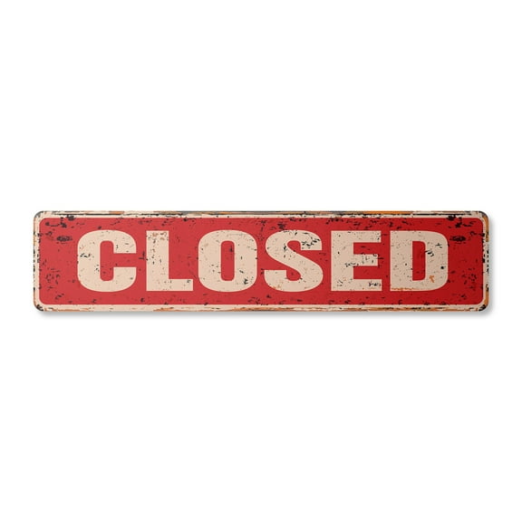 CLOSED Vintage Plastic Street Sign business hours operation door locked | Indoor/Outdoor | 24" Wide