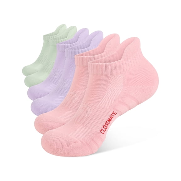 CLOSEMATE Athletic Running Ankle Socks for Men & Women Cushioned Breathable Low Cut Tab Socks with Arch Support 6 Pairs(2Blush Pink 2Lavender 2Mint Green,M)