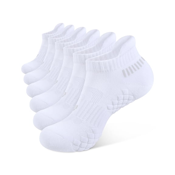 CLOSEMATE Men’s Running Socks Cushioned Ankle Socks Low Cut Athletic Sports Breathable Cotton 6 Pairs(6White,L)