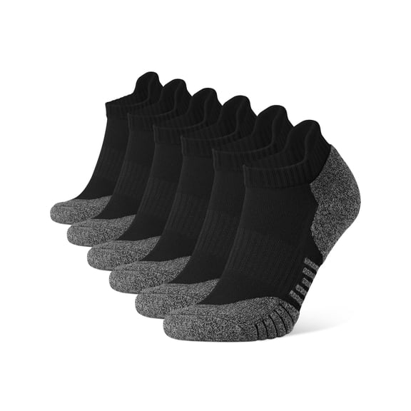CLOSEMATE Mens Ankle Athletic Running Socks Cushioned Anti-Blister Low Cut for Sports 6 Pairs(6Black, Size L)