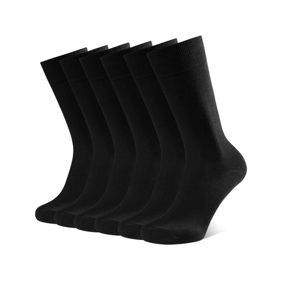 CLOSEMATE Mens Dress Crew Socks Combed Cotton Soft Breathable Durable Classic Solid & Patterned 6 Pairs(6 Black, Size L)