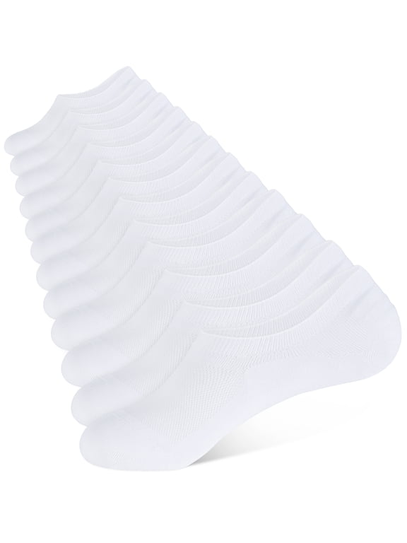 Mens No Show Socks Cotton Thin High Elasticity Low Cut Ankle Socks with Non Slip Grips 6 Pairs (6White, Size L)