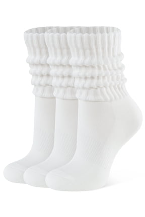 Womens Scrunch Crew Socks Retro Soft Cotton Cozy Slouchy Socks for Sneakers Boot 3 Pairs (3Creamy White)