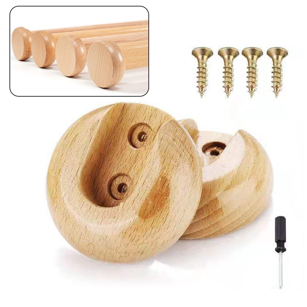 CLOSET ROD 6 pack Wooden Holders Wardrobe 11/2" Rod Holder Wall Mount