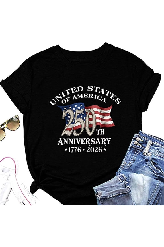 250th Anniversary USA Shirt Womens United States 250th T-Shirt 1776-2026 American Flag Graphic Tee 4 of July Top, Dark Heather S