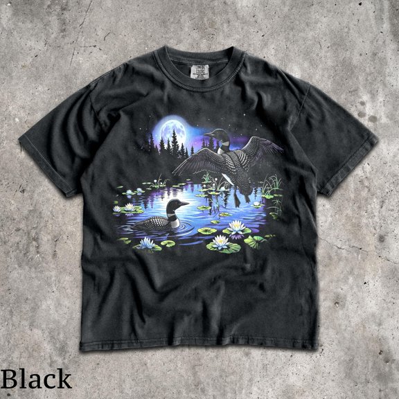 CLOTEX 90s Loon Habitat T-Shirt, Unisex Graphic Tee, Vintage Wildlife Shirt, Loon Pond Tee, Outdoor Shirt, Comfort Colors®, Black S