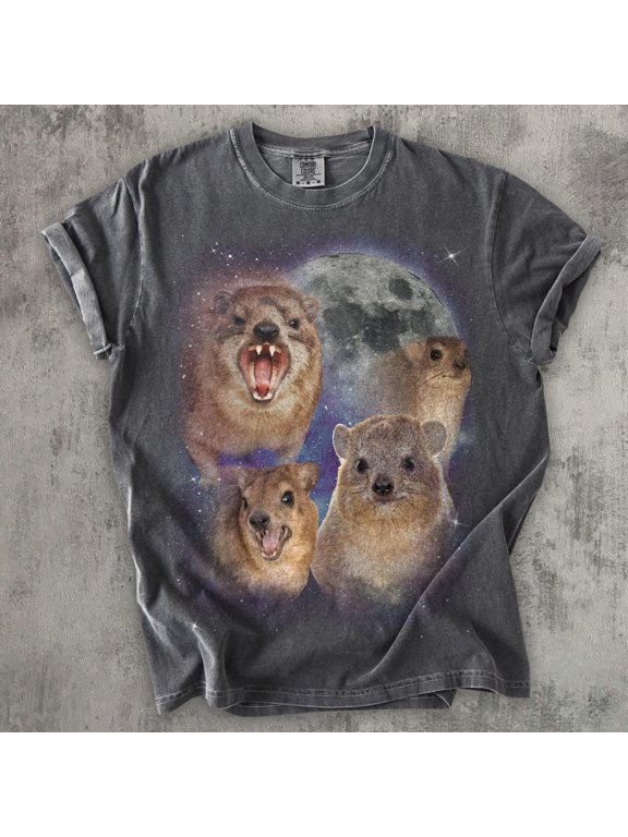 90s Retro Hyraxes Moon T-shirt, Screaming Hyrax Meme Shirt, Funny Shirts, Rock Hyrax Lover Gift, Gag Gifts, Comfort Colors, Awawa Tee, Denim S